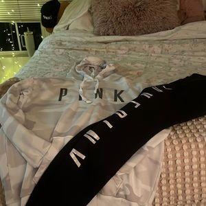 Pink /Victoria Secret light camo hoodie & leggings!!